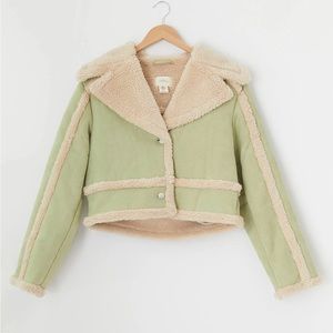Green shearling cropped jacket